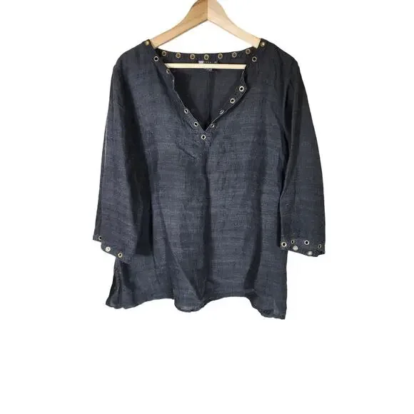 CAROLE LITTLE Black Linen Blend Very Lightweight V-Neck Top SZ 1X - Picture 1 of 8